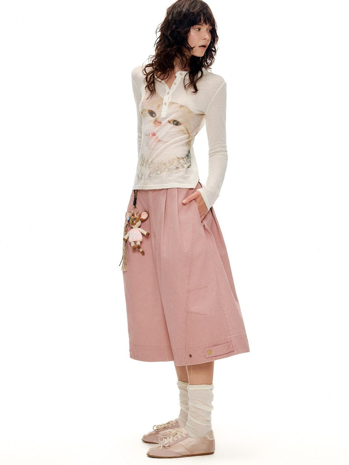 OuttheBlue Soft Wool Lyocell Slim Fit Casual Printed Women Pearl White Long Sleeve T-Shirts