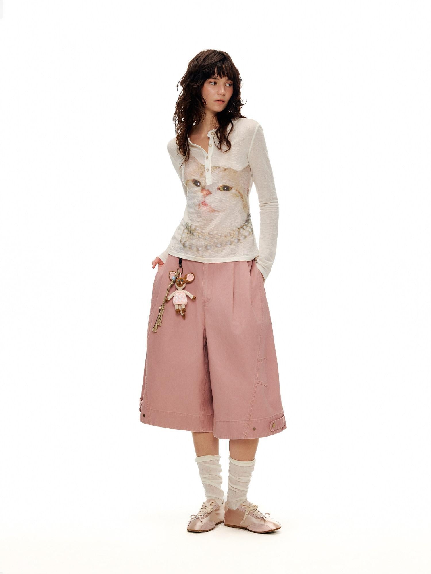 OuttheBlue Soft Wool Lyocell Slim Fit Casual Printed Women Pearl White Long Sleeve T-Shirts