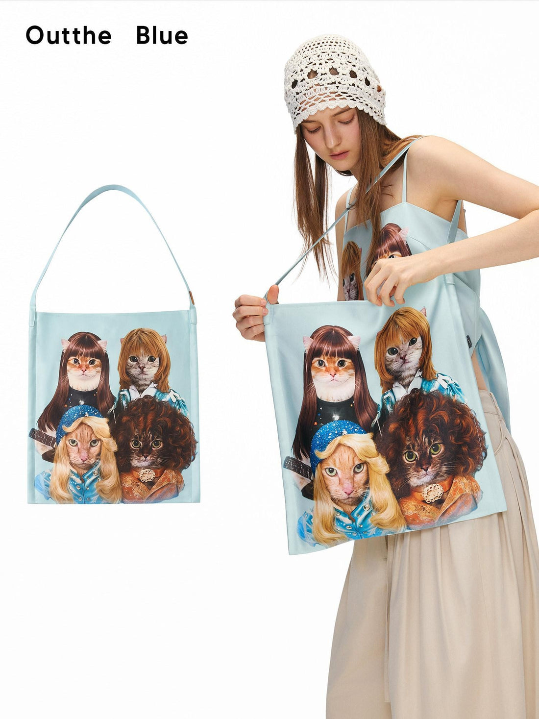 OuttheBlue Spacious Canvas Animal Print Tall Square Tote Korean Casual Youth Handbags