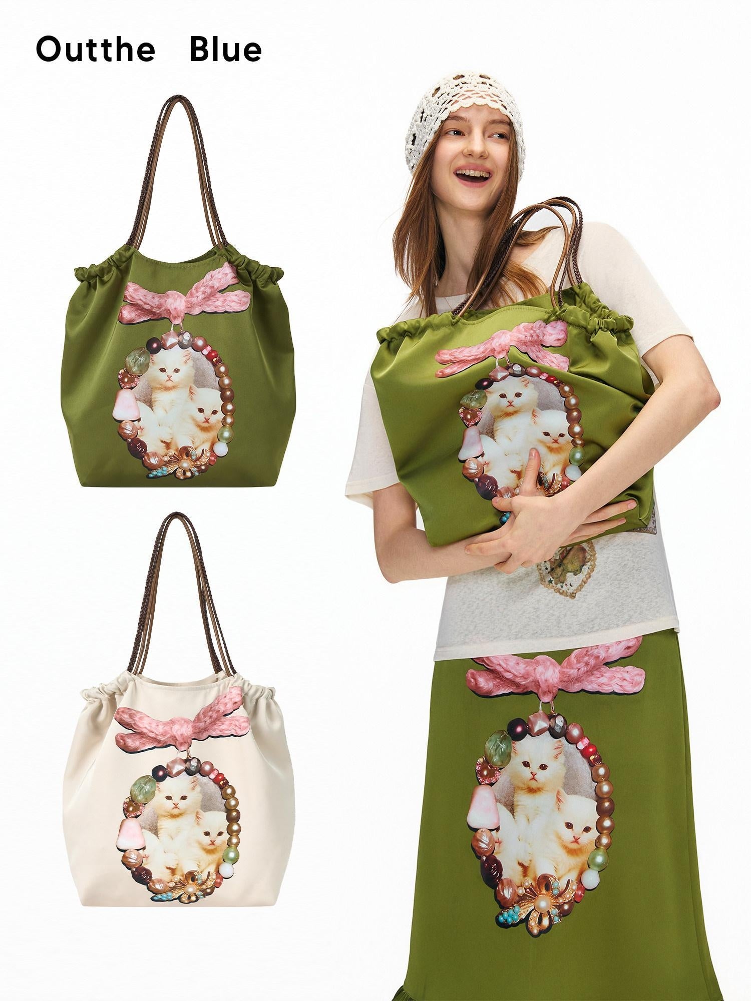 OuttheBlue Spacious Olive Green And Cream Commuter Tote For Women New Arrival Handbags