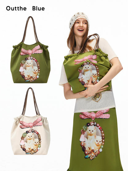 OuttheBlue Spacious Olive Green And Cream Commuter Tote For Women New Arrival Handbags