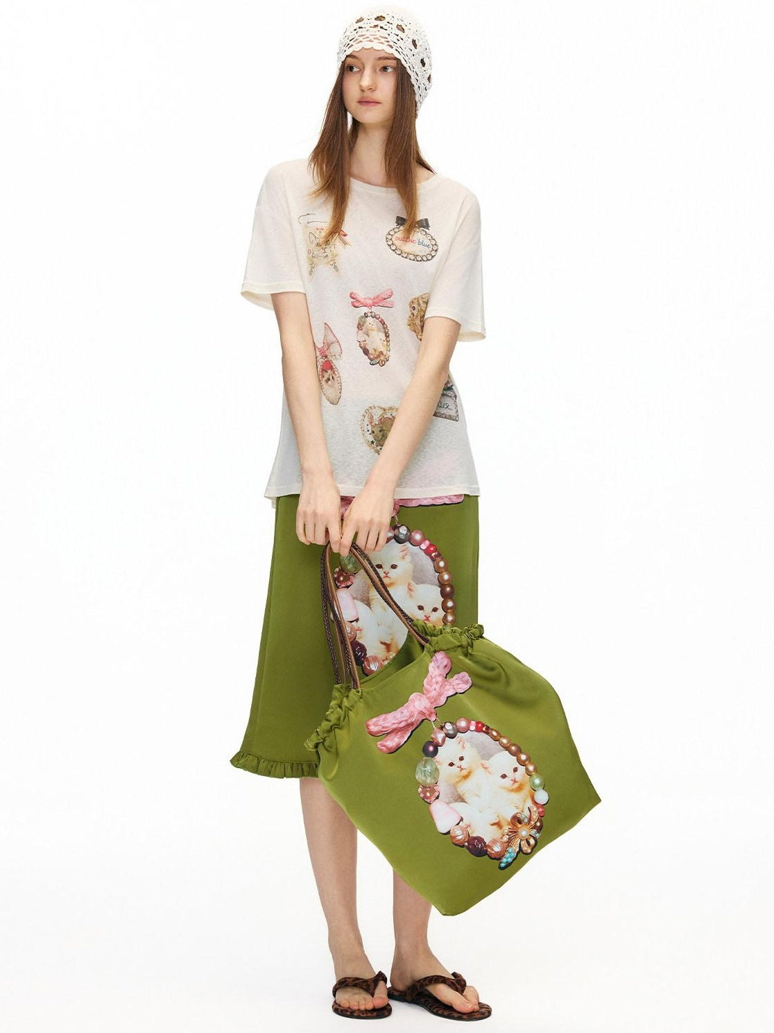 OuttheBlue Spacious Olive Green And Cream Commuter Tote For Women New Arrival Handbags