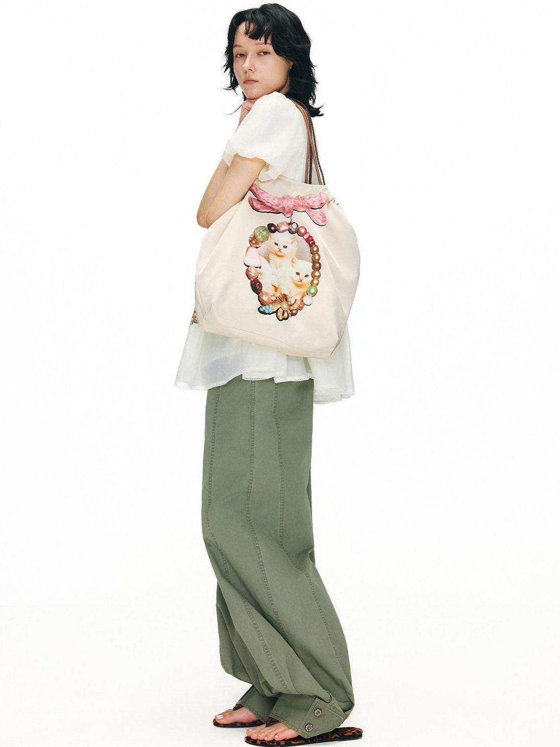 OuttheBlue Spacious Olive Green And Cream Commuter Tote For Women New Arrival Handbags