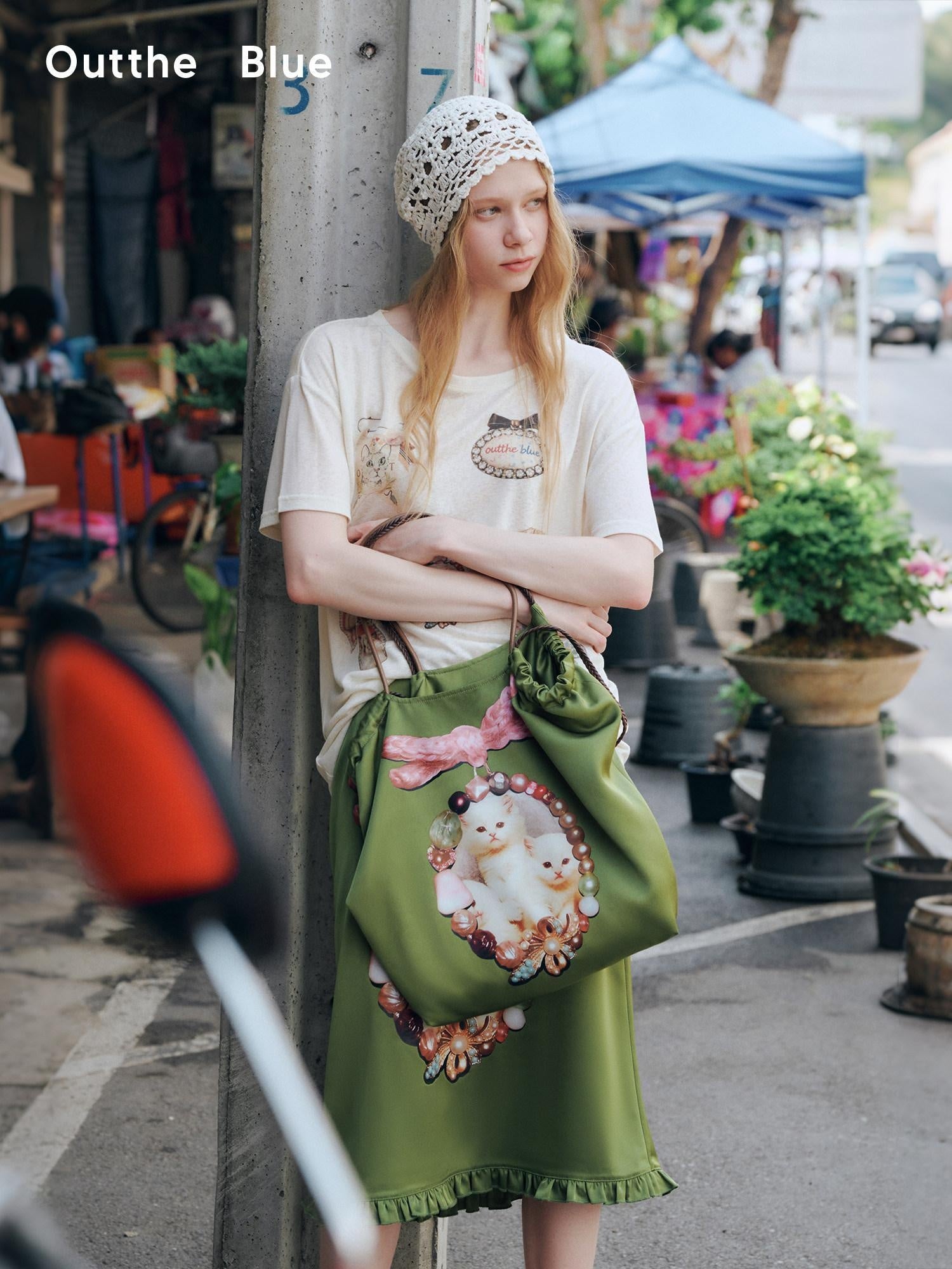 OuttheBlue Spacious Olive Green And Cream Commuter Tote For Women New Arrival Handbags
