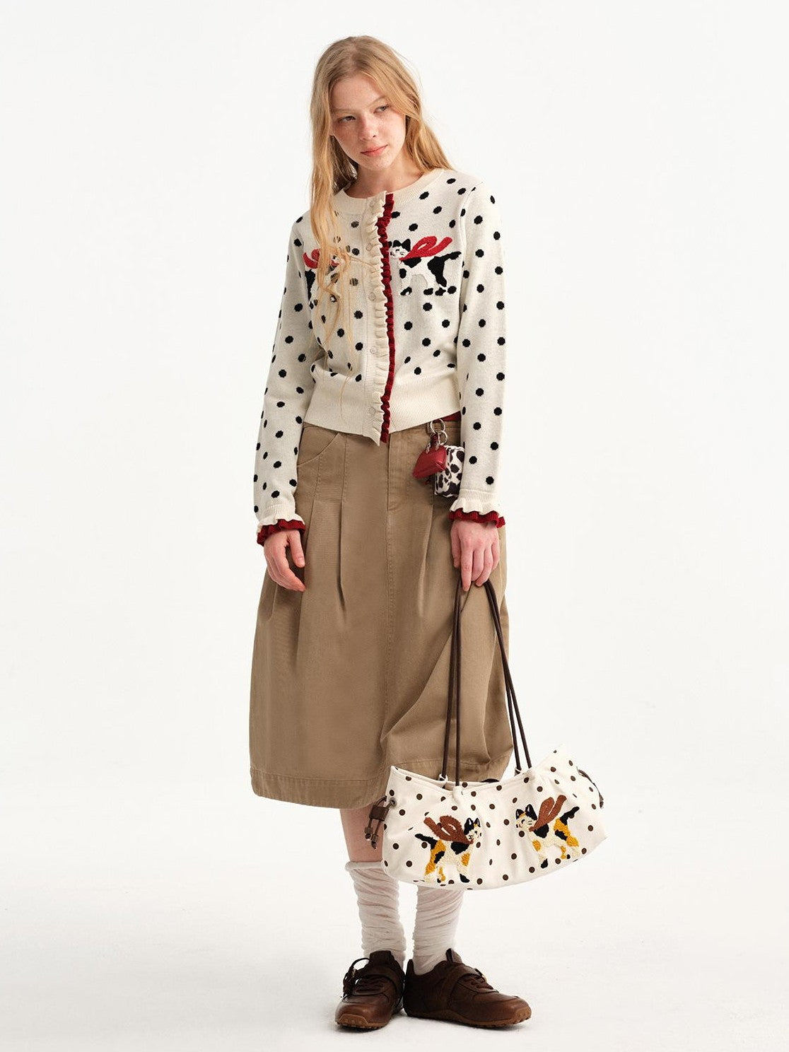 OuttheBlue Square Cat Embroidered Suede Baguette Women&