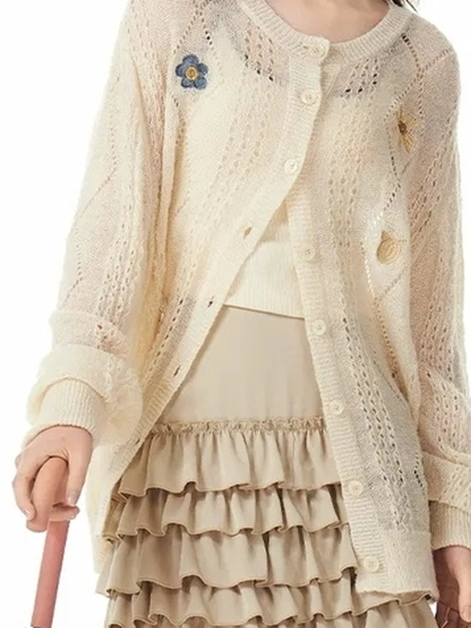 OuttheBlue Stacked Pleated Midi Cake Skirt In Khaki