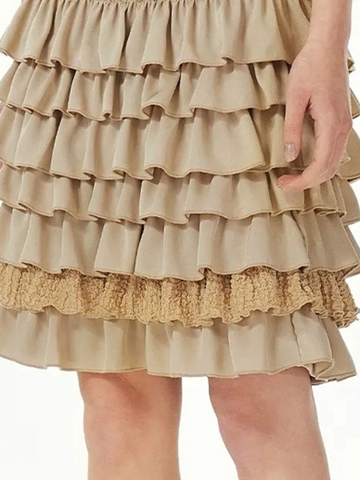 OuttheBlue Stacked Pleated Midi Cake Skirt In Khaki