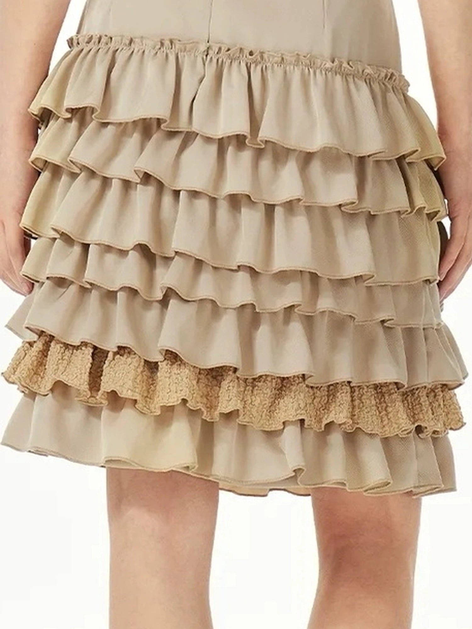 OuttheBlue Stacked Pleated Midi Cake Skirt In Khaki