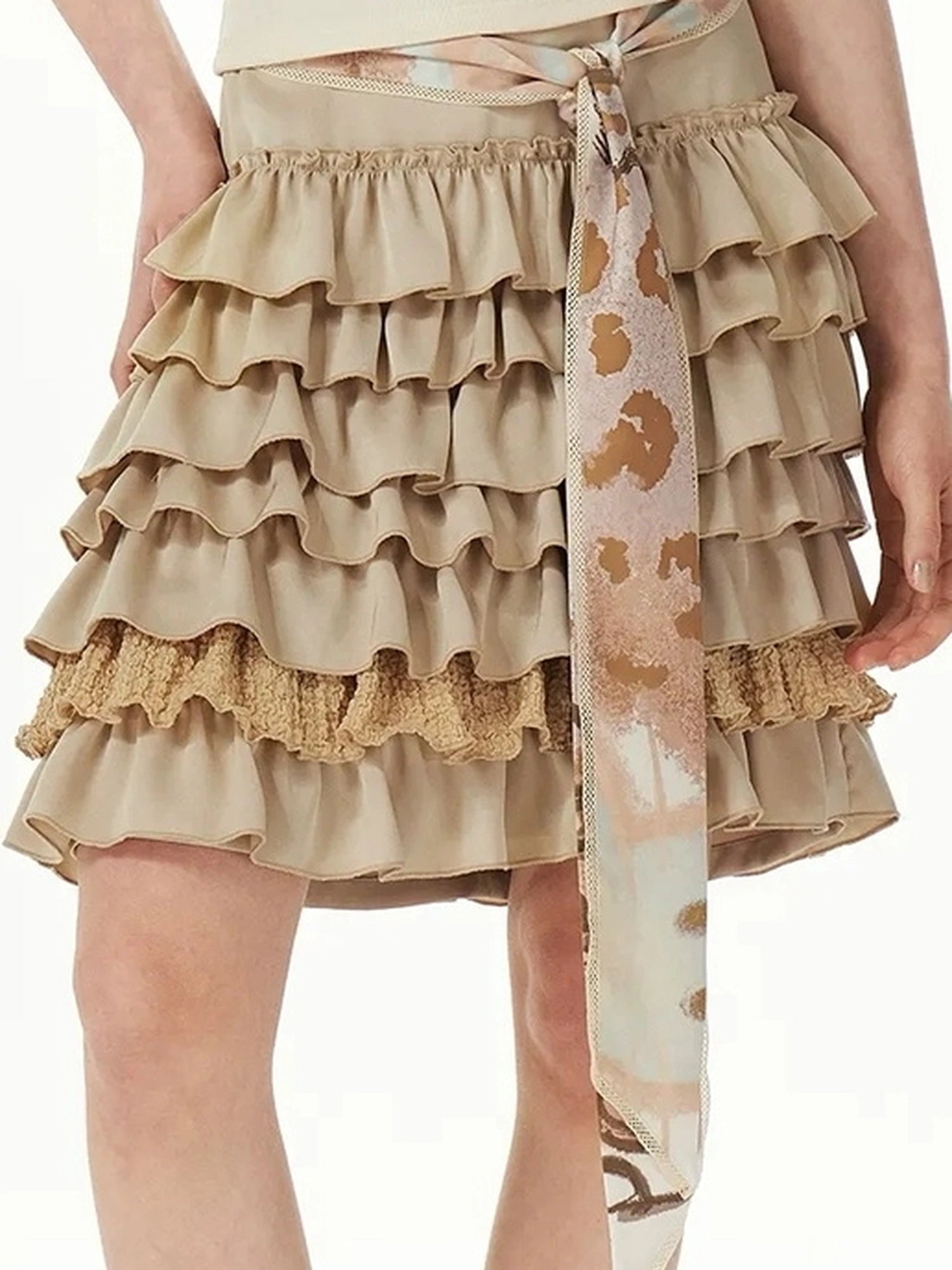 OuttheBlue Stacked Pleated Midi Cake Skirt In Khaki