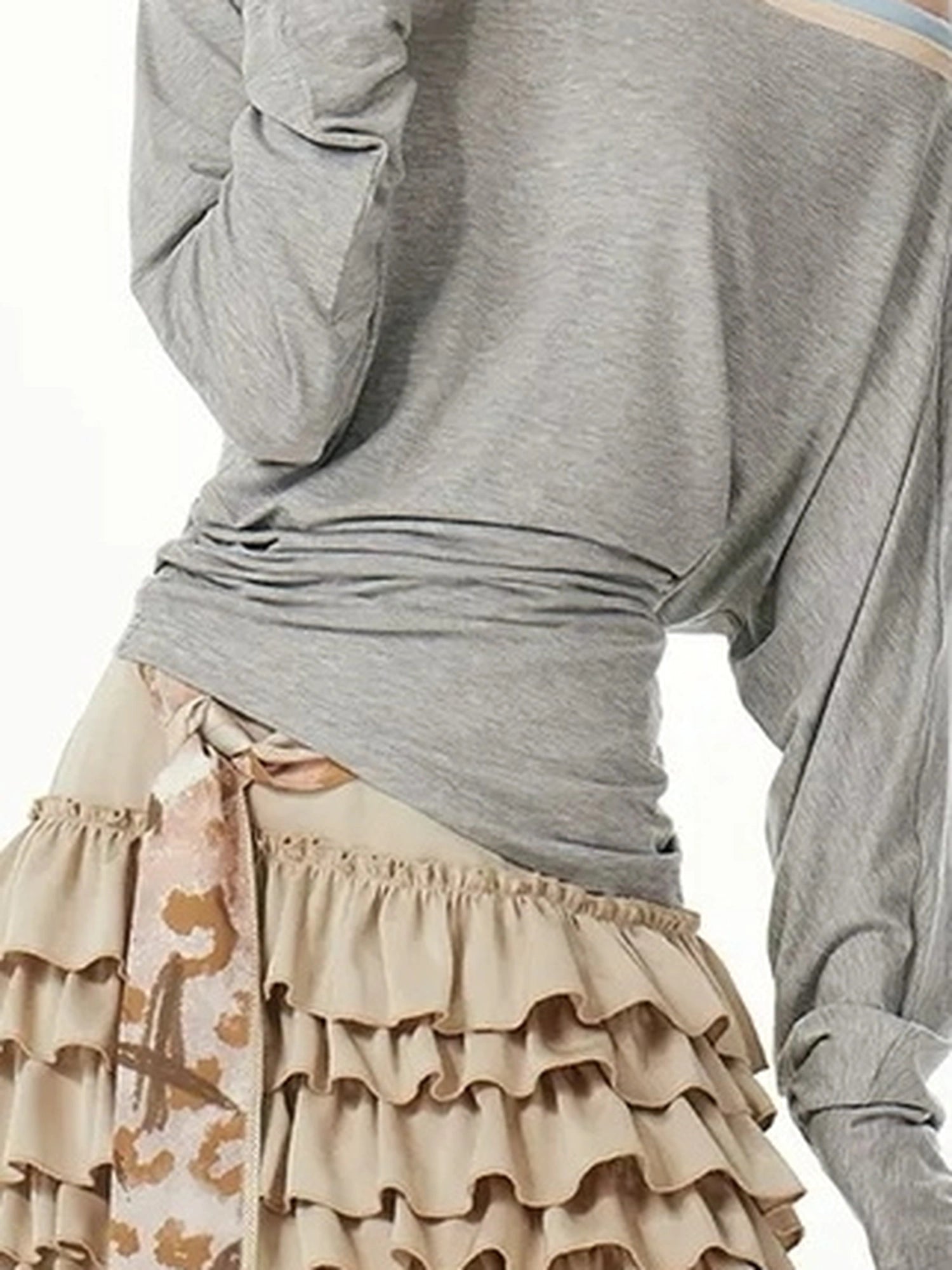 OuttheBlue Stacked Pleated Midi Cake Skirt In Khaki