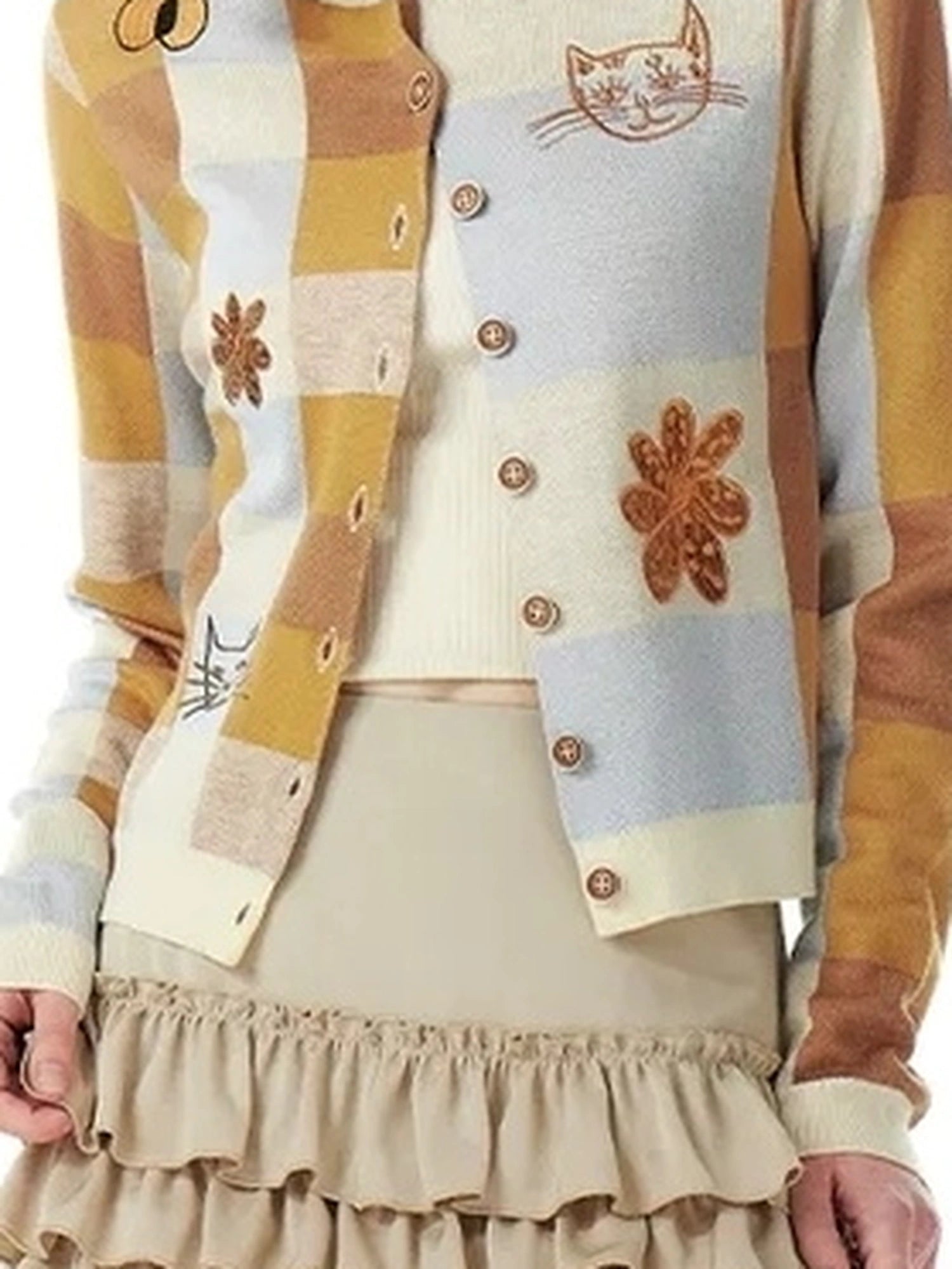 OuttheBlue Stacked Pleated Midi Cake Skirt In Khaki