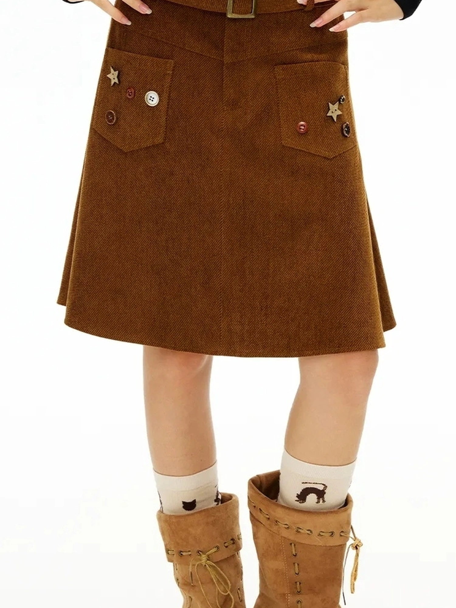 OuttheBlue Starry Corduroy A Line Midi Skirt