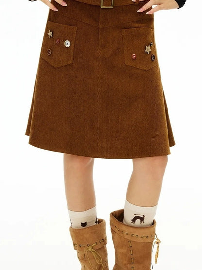 OuttheBlue Starry Corduroy A Line Midi Skirt