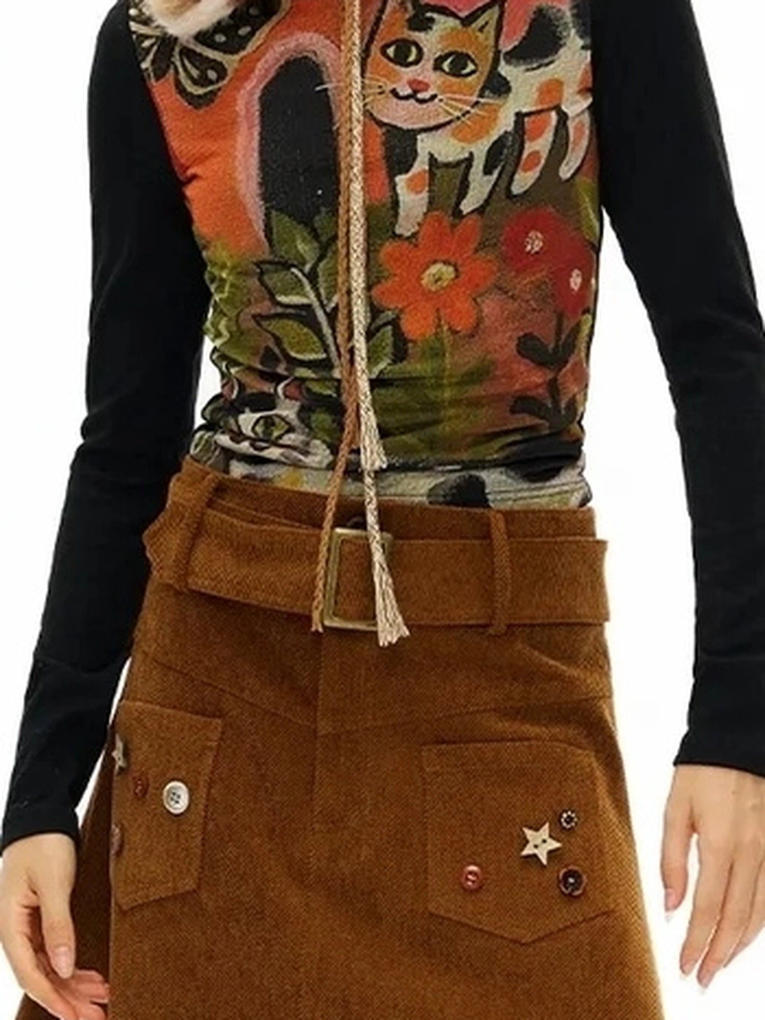 OuttheBlue Starry Corduroy A Line Midi Skirt