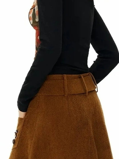 OuttheBlue Starry Corduroy A Line Midi Skirt