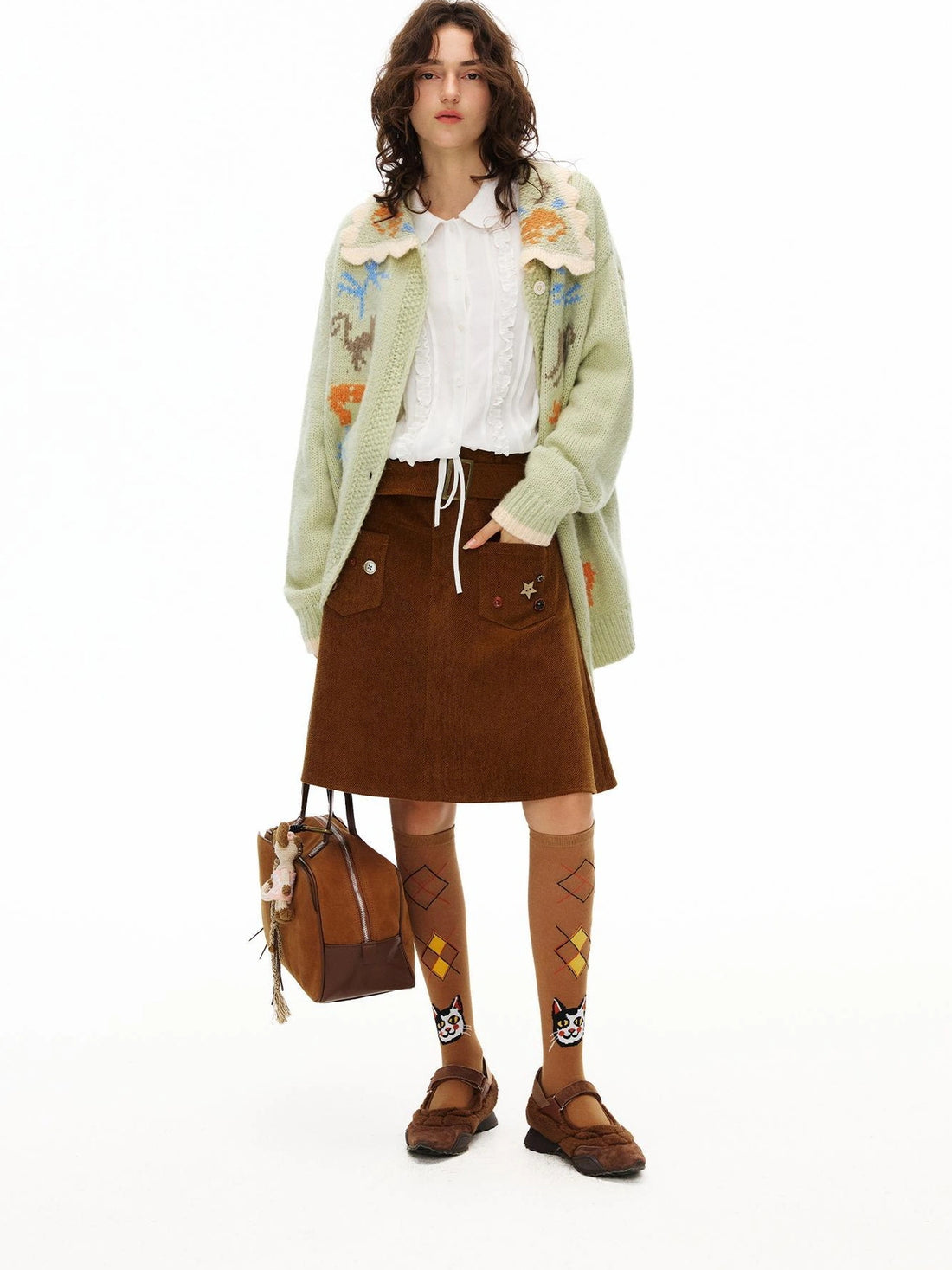 OuttheBlue Starry Corduroy A Line Midi Skirt
