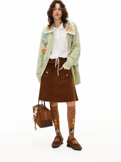 OuttheBlue Starry Corduroy A Line Midi Skirt