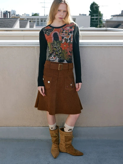 OuttheBlue Starry Corduroy A Line Midi Skirt