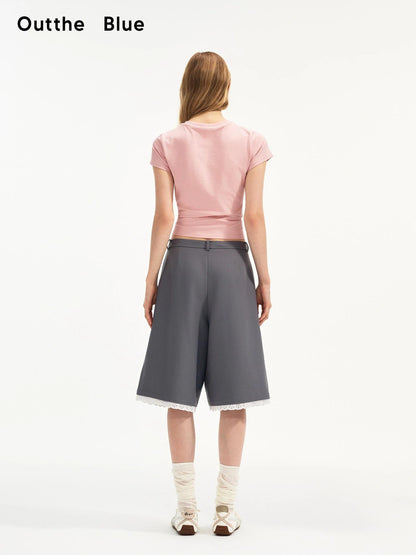 OuttheBlue Straight Leg Shorts With Lace Trim