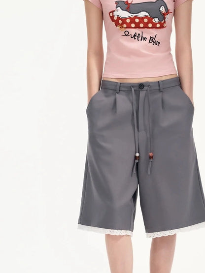 OuttheBlue Straight Leg Shorts With Lace Trim