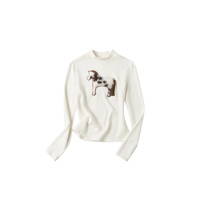 OuttheBlue_Stretch_Cotton_Blend_Slim_Long_Sleeve_Half_High_Neck_Patch_Animal_Print_T-Shirt_MISSTT