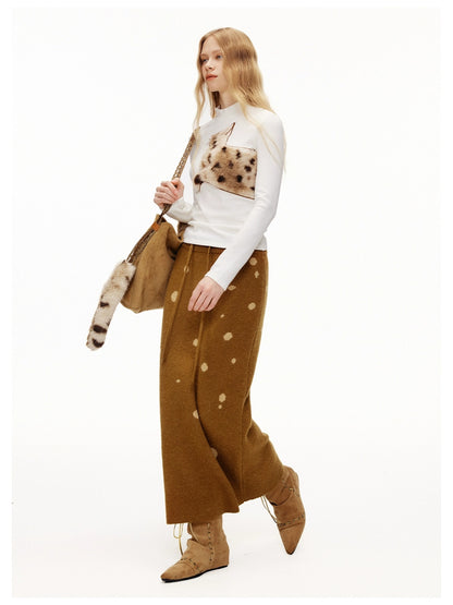 OuttheBlue Stretch Cotton Blend Slim Long Sleeve Half High Neck Patch Animal Print T-Shirt