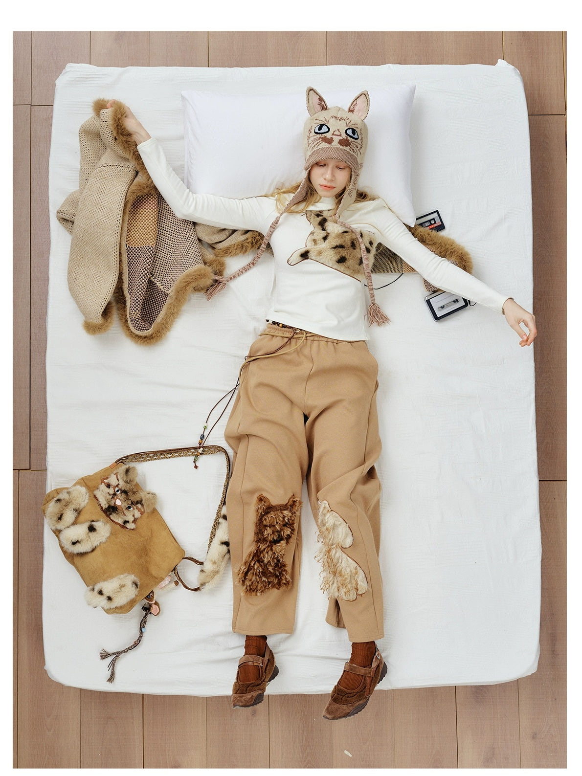 OuttheBlue Stretch Cotton Blend Slim Long Sleeve Half High Neck Patch Animal Print T-Shirt