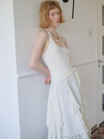 OuttheBlue Stretch Figure Hugging Sleeveless Pearl Ivory Slim Nylon Spandex Midi Dresses