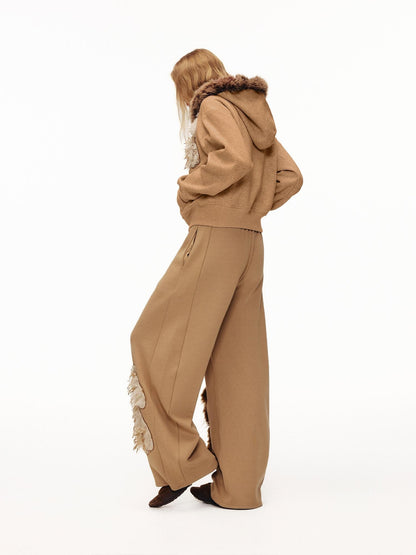 OuttheBlue Stretch Poly Cotton Loose Fit Zip Hooded Cardigan Women Cartoon Camel Hoodies