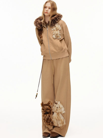 OuttheBlue Stretch Poly Cotton Loose Fit Zip Hooded Cardigan Women Cartoon Camel Hoodies