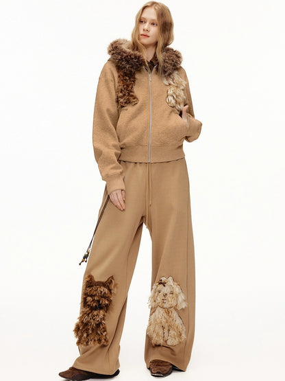 OuttheBlue Stretch Poly Cotton Loose Fit Zip Hooded Cardigan Women Cartoon Camel Hoodies