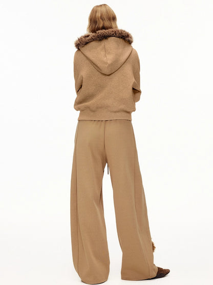 OuttheBlue Stretch Poly Cotton Loose Fit Zip Hooded Cardigan Women Cartoon Camel Hoodies