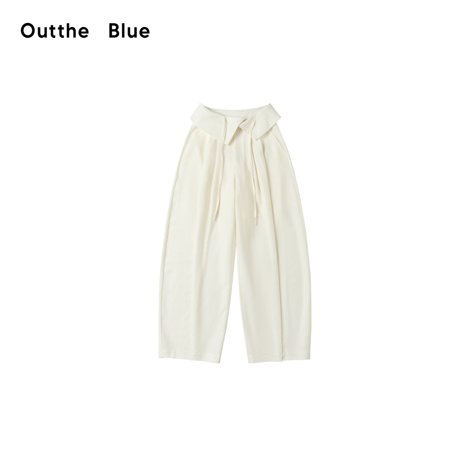 OuttheBlue Stretch Polyester Blend Natural Waist Casual White Women Wide-Leg Pants