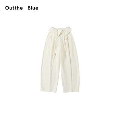 OuttheBlue Stretch Polyester Blend Natural Waist Casual White Women Wide-Leg Pants