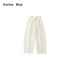 OuttheBlue Stretch Polyester Blend Natural Waist Casual White Women Wide-Leg Pants