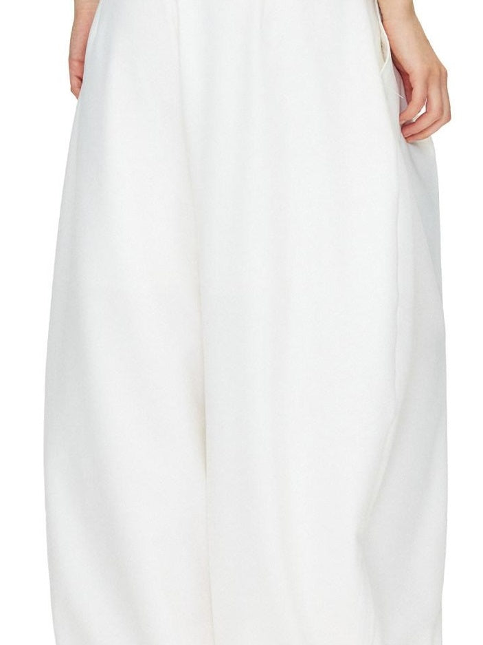 OuttheBlue Stretch Polyester Blend Natural Waist Casual White Women Wide-Leg Pants