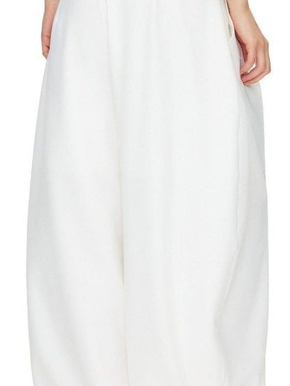 OuttheBlue Stretch Polyester Blend Natural Waist Casual White Women Wide-Leg Pants