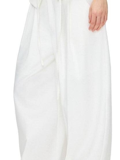 OuttheBlue Stretch Polyester Blend Natural Waist Casual White Women Wide-Leg Pants