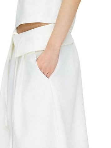 OuttheBlue Stretch Polyester Blend Natural Waist Casual White Women Wide-Leg Pants