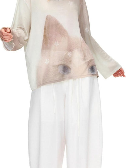OuttheBlue Stretch Polyester Blend Natural Waist Casual White Women Wide-Leg Pants