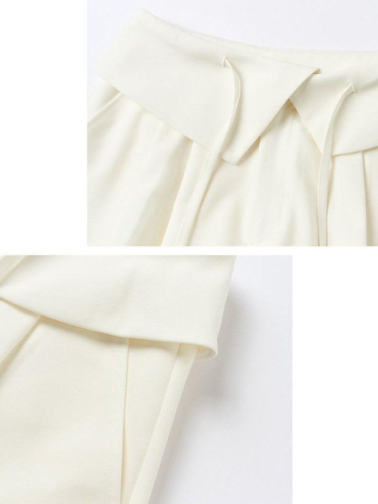 OuttheBlue Stretch Polyester Blend Natural Waist Casual White Women Wide-Leg Pants