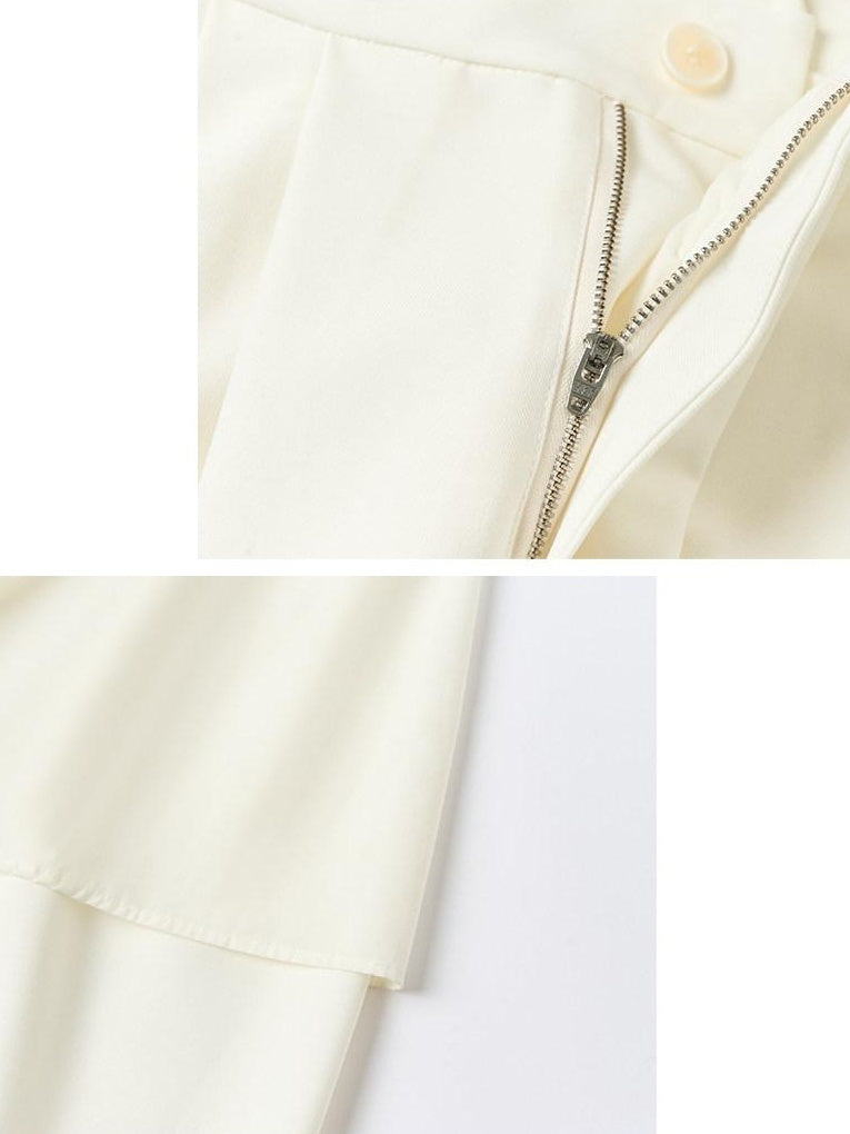 OuttheBlue Stretch Polyester Blend Natural Waist Casual White Women Wide-Leg Pants
