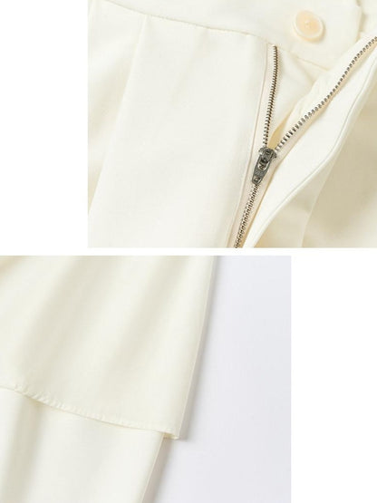 OuttheBlue Stretch Polyester Blend Natural Waist Casual White Women Wide-Leg Pants