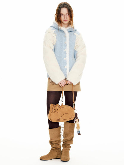 OuttheBlue Suede Cat Embroidery Women&