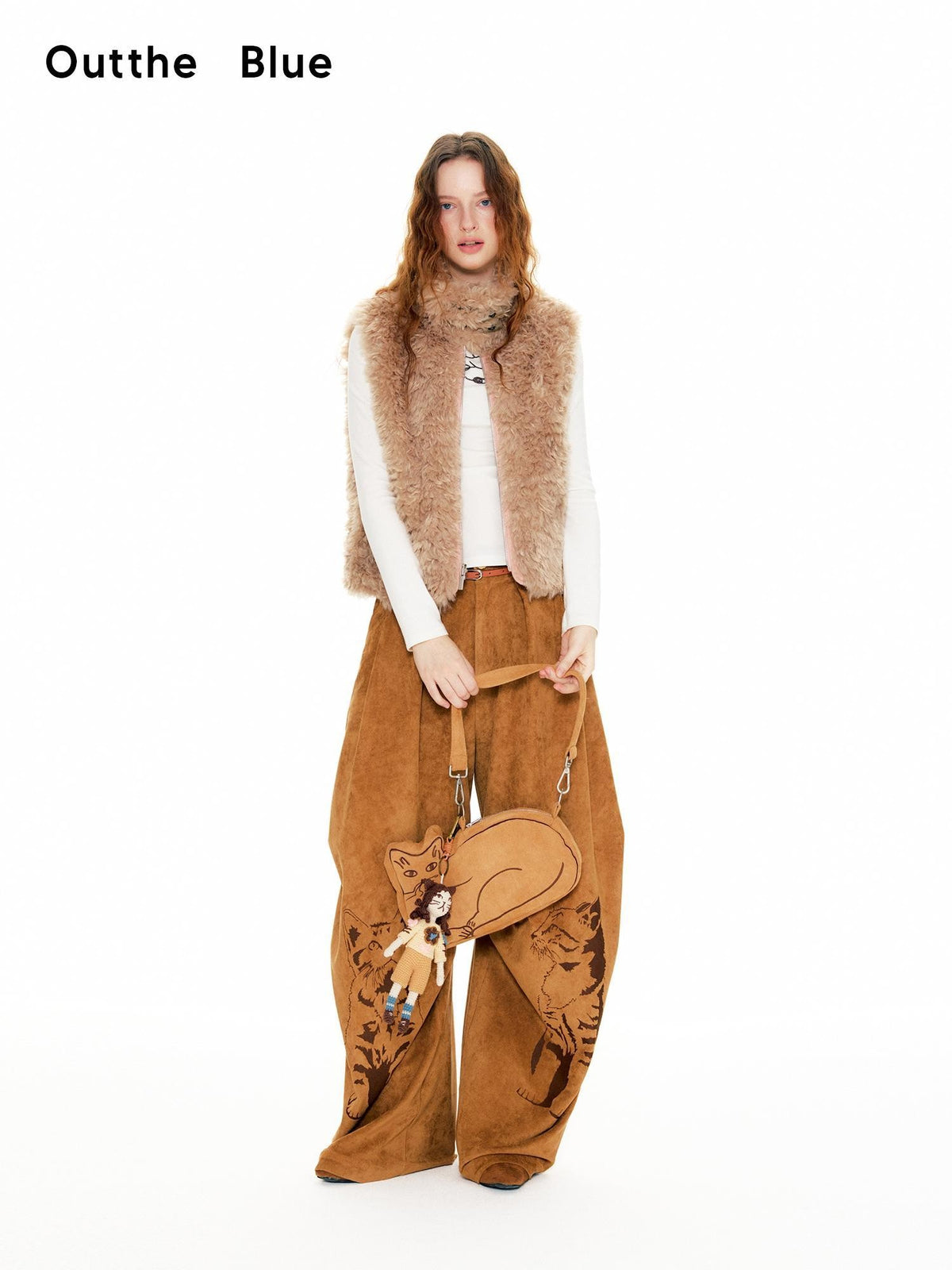 OuttheBlue Suede Cat Embroidery Women&