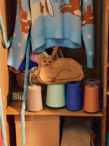 OuttheBlue Suede Cat Embroidery Women&