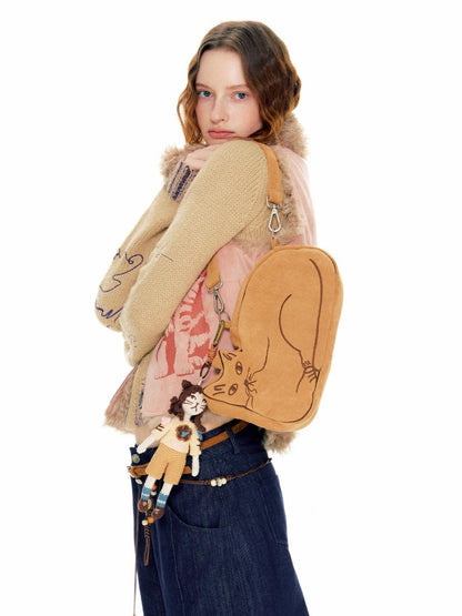 OuttheBlue Suede Cat Embroidery Women&