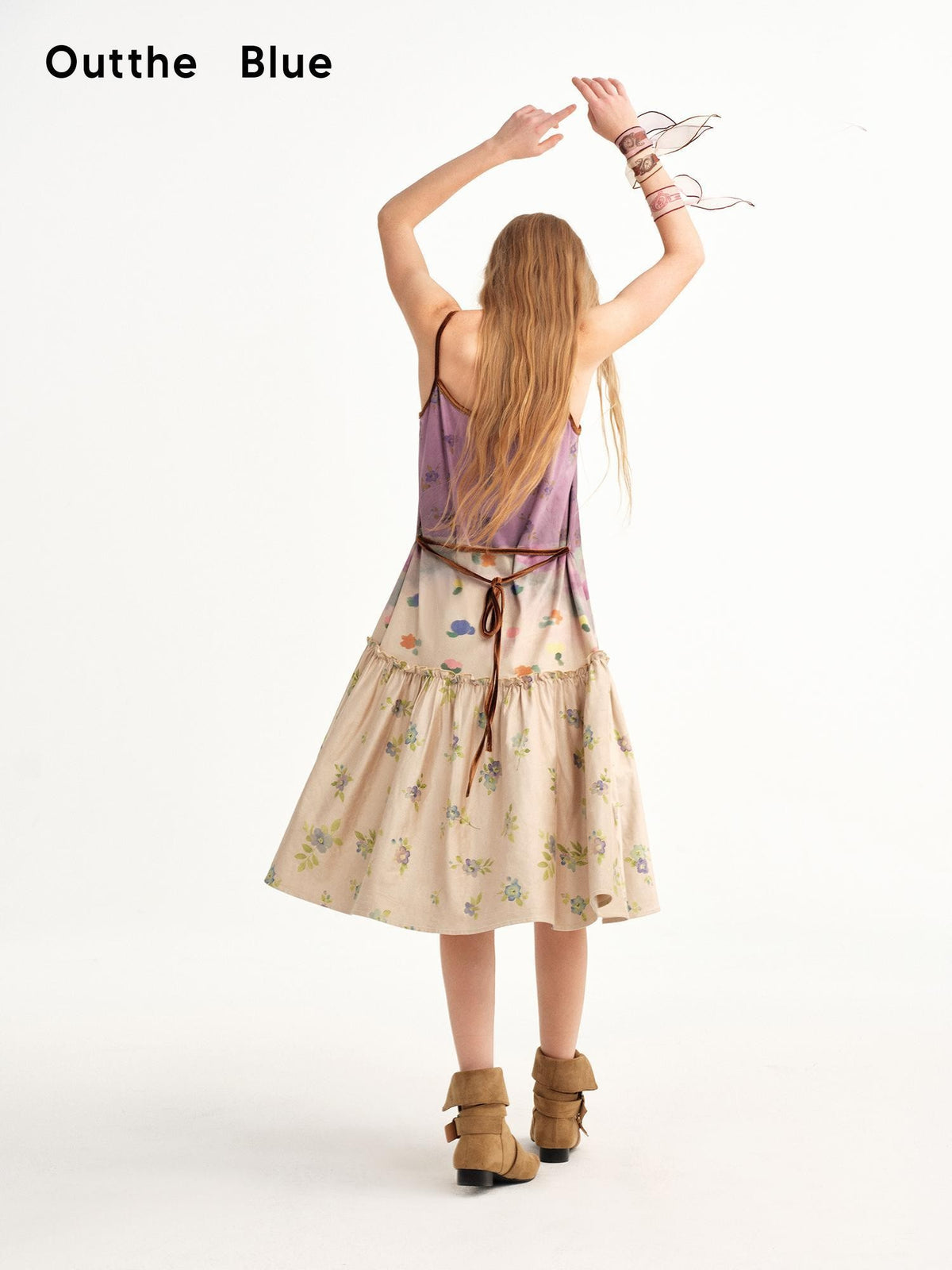 OuttheBlue Suede Cat Print Floral Colorblock Aline Women&