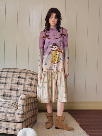 OuttheBlue Suede Cat Print Floral Colorblock Aline Women&
