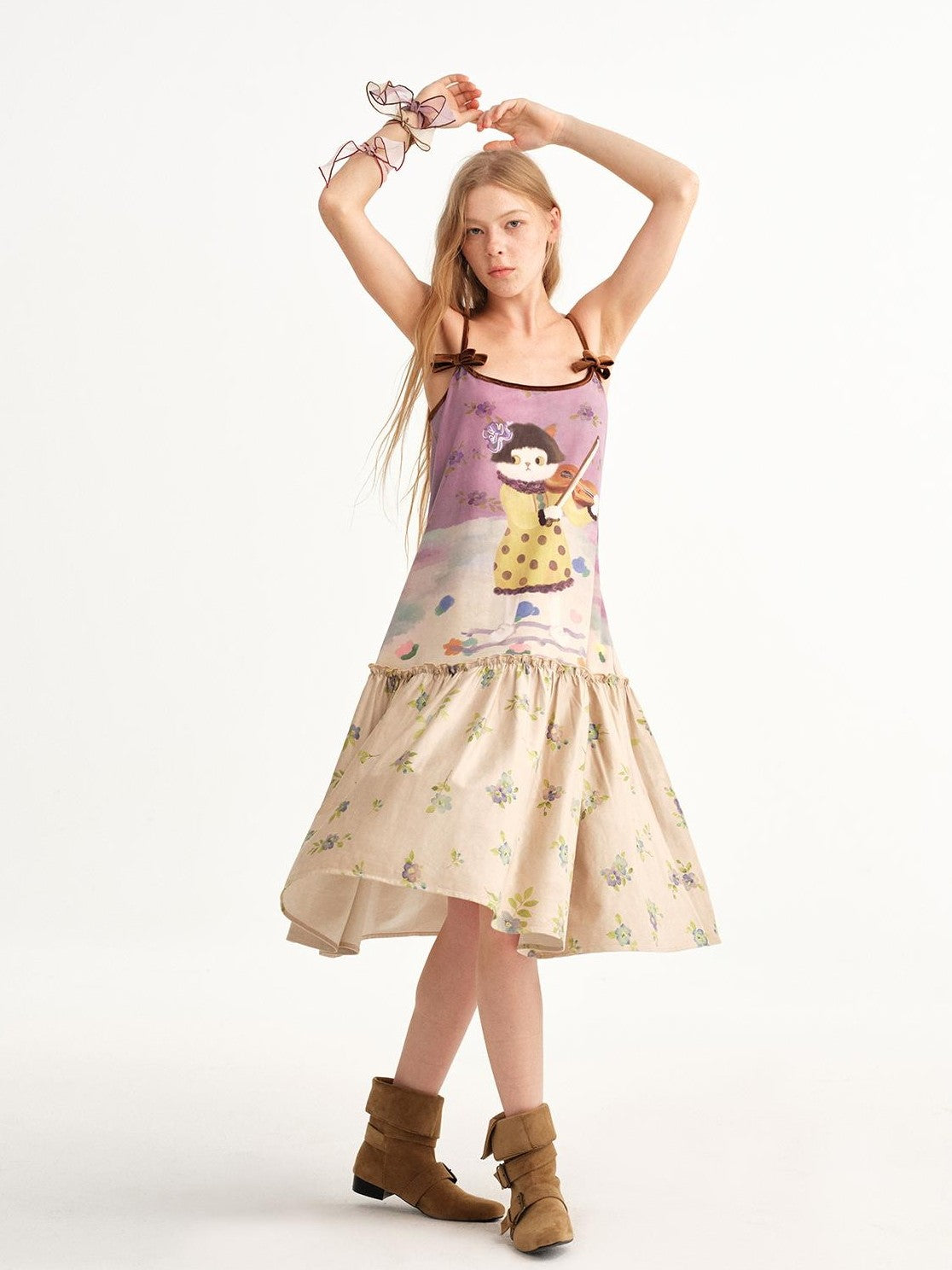 OuttheBlue Suede Cat Print Floral Colorblock Aline Women&
